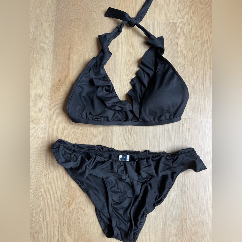 Polo by Ralph Lauren Womens Size medium Ruffle Bikini Top & Bottom Black